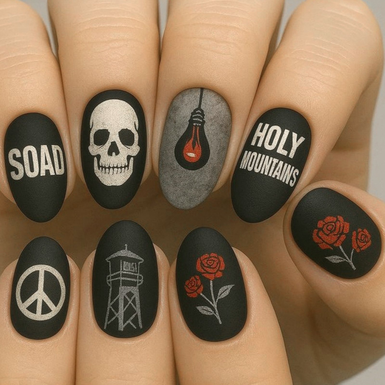 Nail Art Gothic - 24pcs Press On Nails Resin Matte
