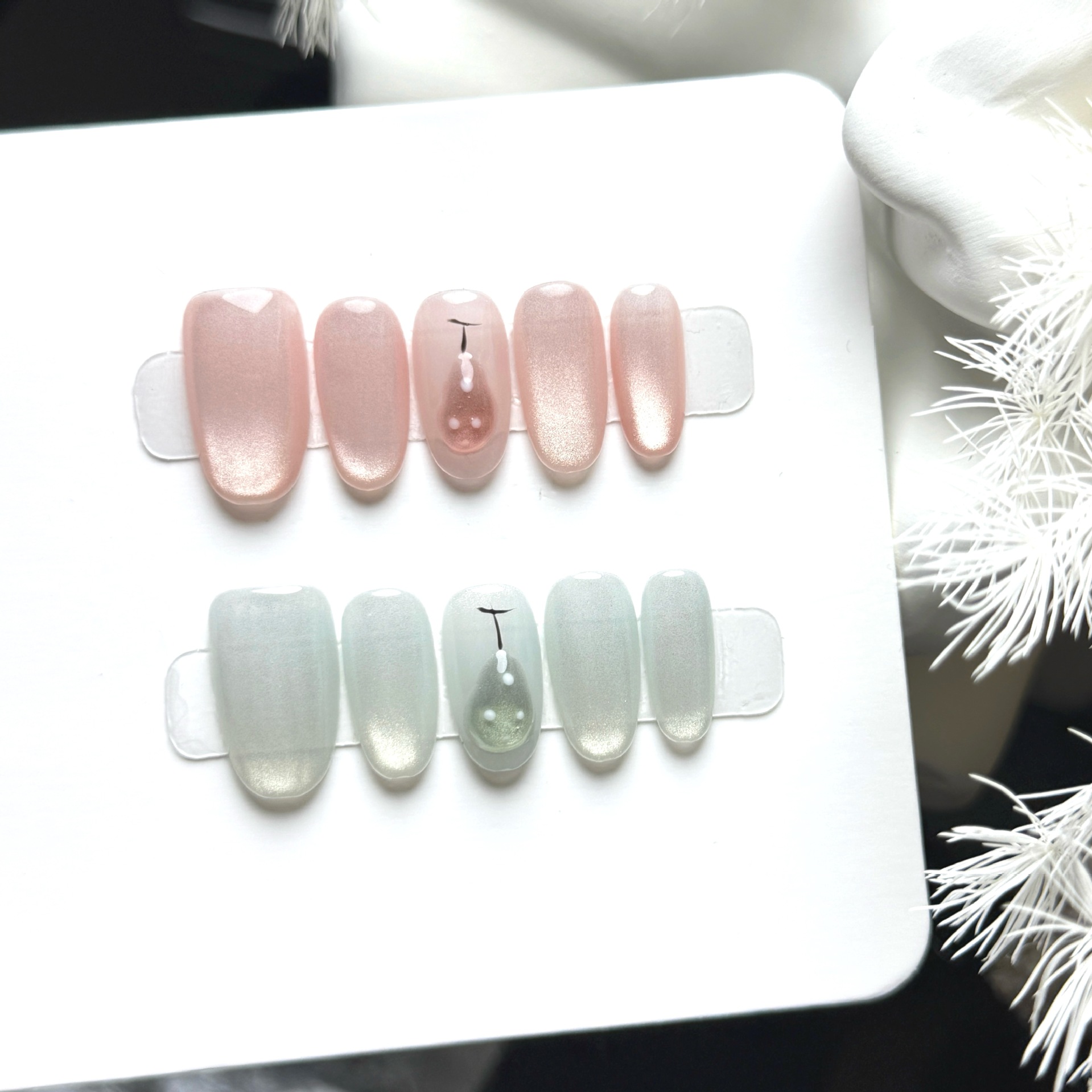Nail Art Full Cat Eye - 10pcs Handmade Short Oval Press On