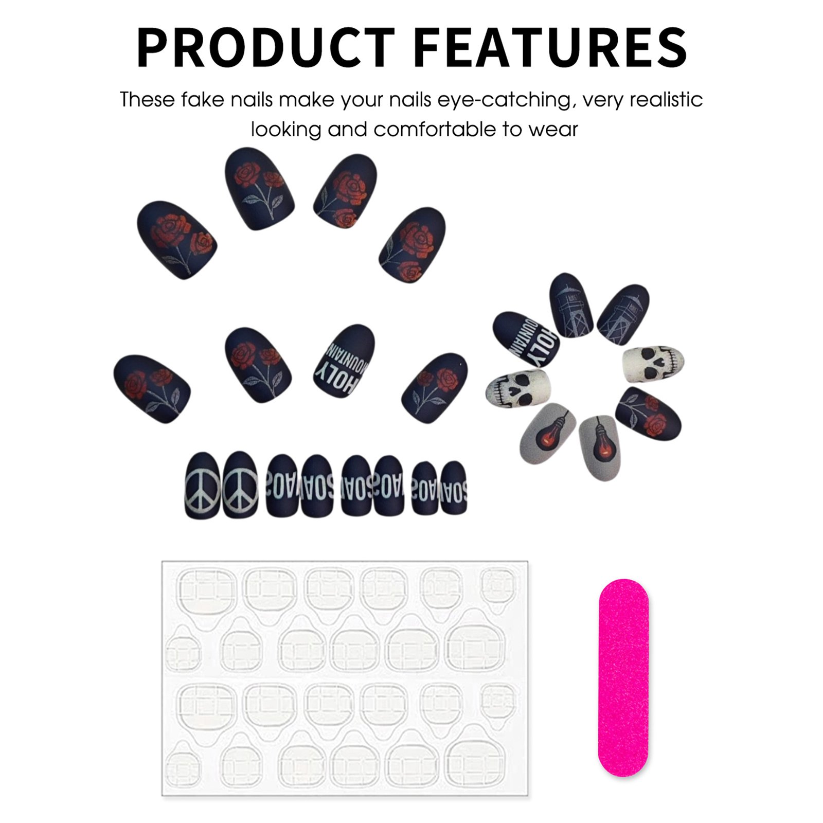 24pcs Press On Nails Resin Mat - огляд і ціна Nail Art Gothic