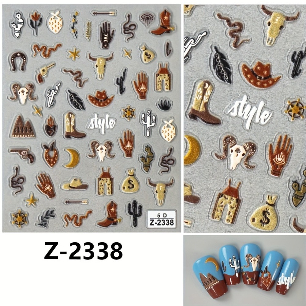 5D 3D Relief Brown Western Cow - огляд і ціна Nail Art Gothic