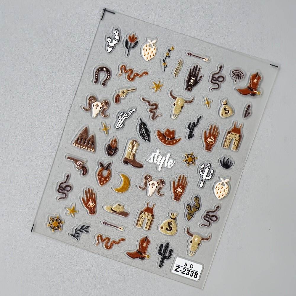 5D 3D Relief Brown Western Cow - огляд і ціна Nail Art Gothic