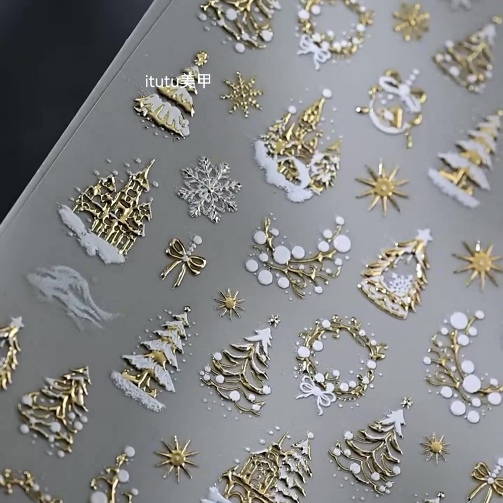 1pc 5D Gold Snow Christmas Tre - огляд і ціна Nail Art Xmas Stickers