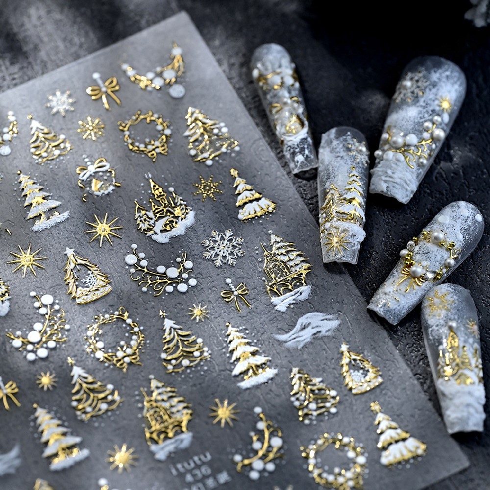 5D Embossed Gold Castle/Garlan - огляд і ціна Nail Art Xmas Stickers