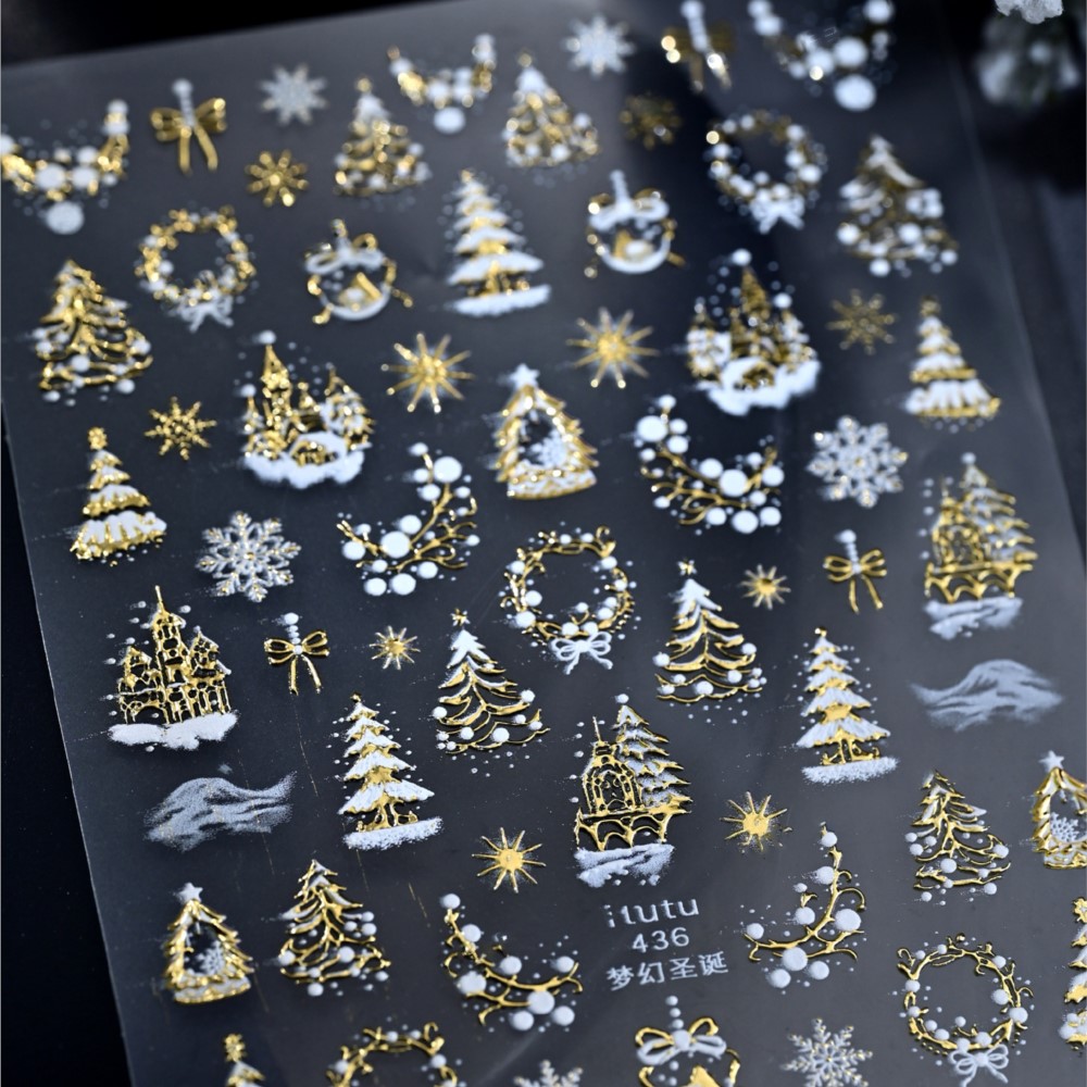 5D Embossed Gold Castle/Garlan - огляд і ціна Nail Art Xmas Stickers