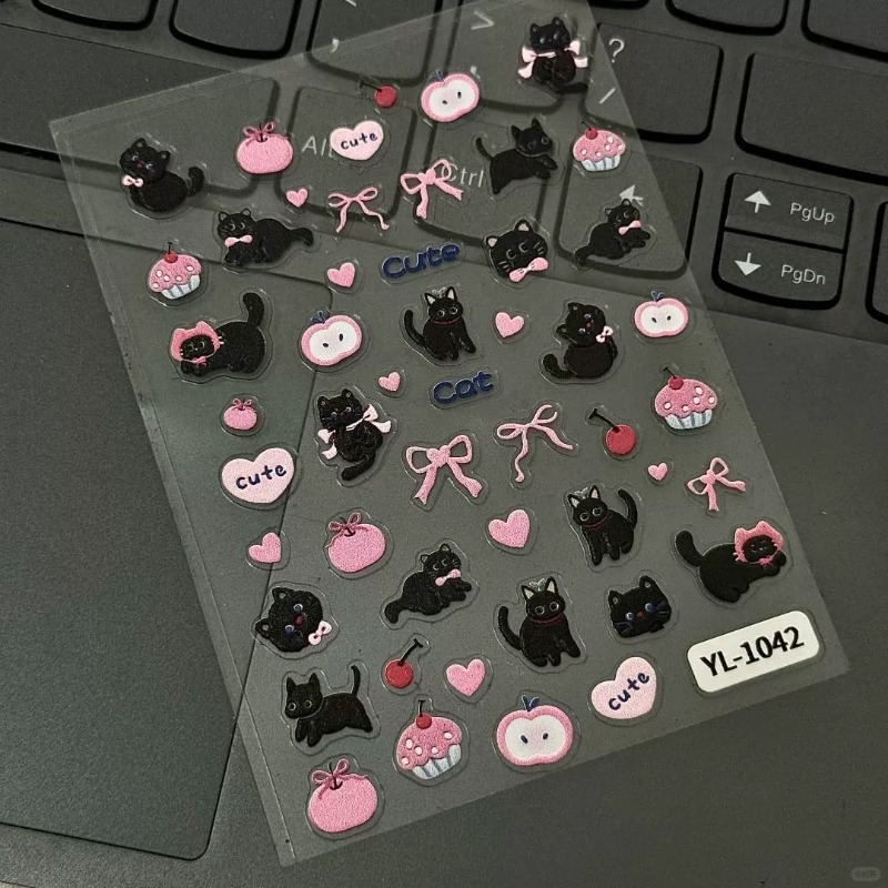 Cute Cartoon Bow Black Cat 3D  - огляд і ціна Nail Art Motif