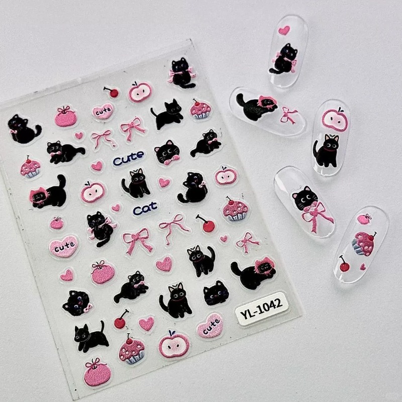 Cute Cartoon Bow Black Cat 3D  - огляд і ціна Nail Art Motif