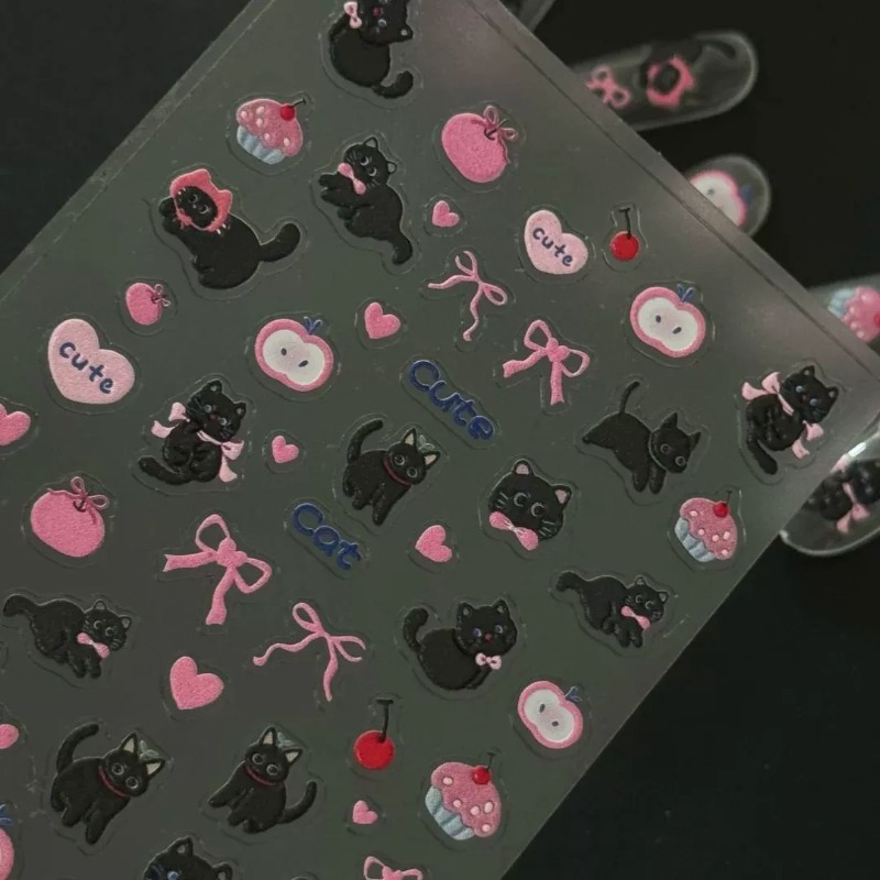 Cute Cartoon Bow Black Cat 3D  - огляд і ціна Nail Art Motif